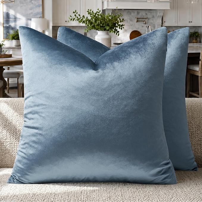 GIGIZAZA Stone Blue Velvet Throw Pillow Covers 22x22 Pack of 2 | Decorative by GIGIZAZAFocusingonhomedecoration