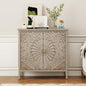 Carved Buffet Cabinet with Floral Pattern & Gold Handle, 31.5" W Distressed by LFGUIZO
