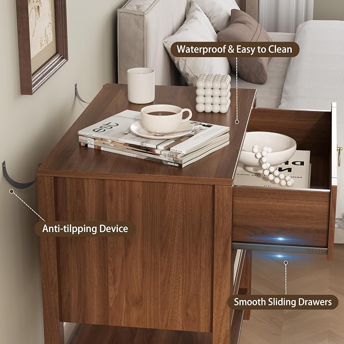Xixini Nightstand Set of 2, Rattan Boho Bedside Table - Image 6