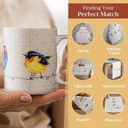 Maison d' Hermine Coffee Mug with Handles Fine Bone China Mugs Pack of One Tea Cups for Hot Beverages Cappuccino Latte Home Restaurant Office Perfect for Gift (Birdies On Wire - Nuthatch, 12 Ounce)
