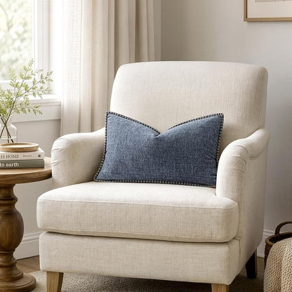 MIULEE Decorative Lumbar Throw Pillow Covers 12x20 in Dark Grey Blue 2 Pack | - Image 4