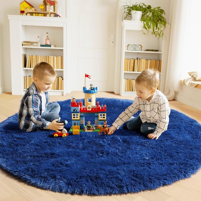 Navy Blue Round Area Rugs 5ft, Soft Bedroom Circle Rug Floor Mat - Image 4
