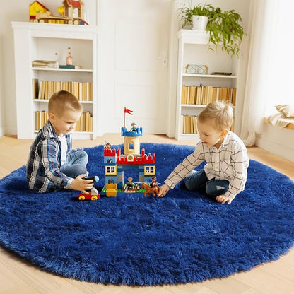 Navy Blue Round Area Rugs 5ft, Soft Bedroom Circle Rug Floor Mat - Image 4