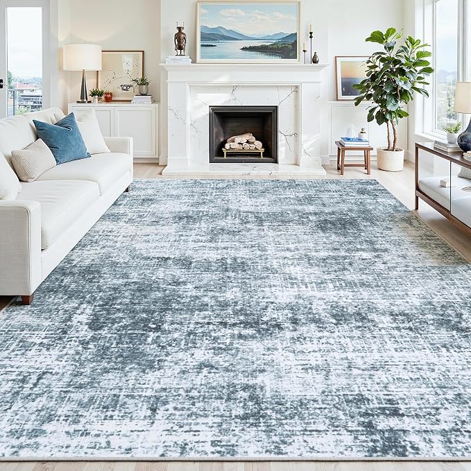 8x10 Area Rug for Living Room Bedroom: Non-Slip Modern Light Slate Blue | - Image 8