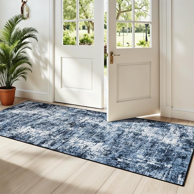 Rugflix 2x8 Runner Rug for Hallway, Washable Navy Blue Kitchen Runners | by RugflixAreaRugs