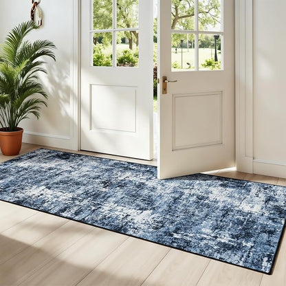 Rugflix 2x8 Runner Rug for Hallway, Washable Navy Blue Kitchen Runners | by RugflixAreaRugs