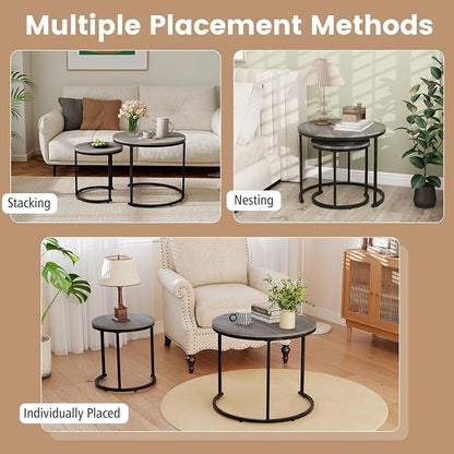 Giantex Nesting Coffee Table Set of 2, Round Stacking Side Tables - Image 5