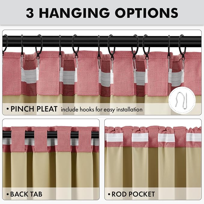 MIULEE 100% Blackout Linen Curtains 42 x 63 Inch Dusty Rose Pink 2 Panels | - Image 5