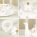 fanquare 21-Piece Gold Vine Floral Porcelain Tea Sets with Sugar Bowl Creamer Teacups, English Bone China Tea Service for Women TeaParty Family Gathering Home Décor
