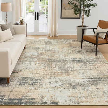 Rugflix 5x7 Area Rugs for Living Room, Washable Gold Beige Grey Large Rug | by RugflixAreaRugs