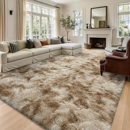 8x10 Extra Large Tie-Dyed Beige Fluffy Area Rug Non-Slip - Image 2