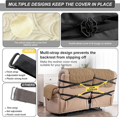 100% Waterproof Loveseat Recliner Cover, 4-Piece Split Reclining Couch Covers - Image 5