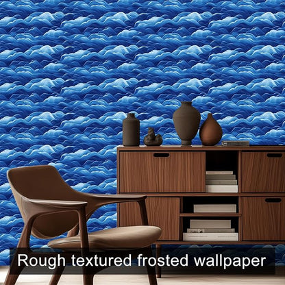 HOMETITUTE Wave Pattern Wallpaper Peel and Stick Ocean Blue Contact Paper Wall - Image 8