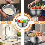 Mixing Bowls with Airtight Lids Set, 4 Stainless Steel Bowls Nesting Bowls & Colander, Kitchen Organizers and Storage Non-Slip Bottom, Size 1.5/2.0/2.5/4.5QT, Great for Mixing & Serving, Multicolor