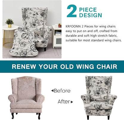 KRFOONN Wingback Chair Covers Slipcovers 2 Piece Stretch Wing Chair Covers - Image 3