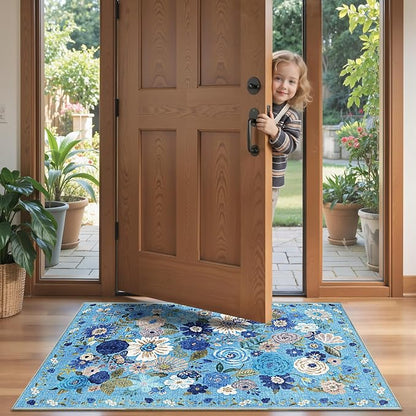Blue Garden Floral Hallway Runner Rug 2x4 - Image 2
