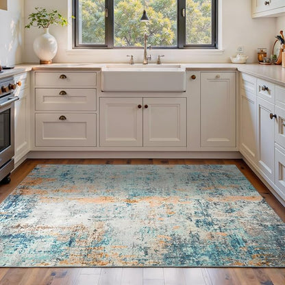 Area Rug 4x6 Blue Rug Washable Boho Rugs Non Slip Low Pile Abstract Small Carpet by OmpaaHomeDecor