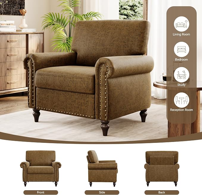 Nailhead Trim Accent Chairs Set of 2, Faux Leahter Mid Century Modern Living - Image 8