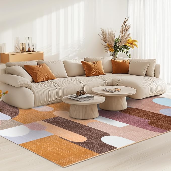 Living Room Rug 6x9 Brown Area Rug Machine Washable Carpet Non Slip Indoor - Image 3