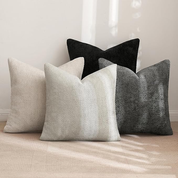 MIULEE Soft Decorative Chenille Pillow Covers Cream Grey 20x20 Pack of 4 | - Image 4