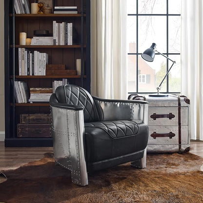 Art Leon Genuine Leather Mid Century Industrial Accent Arm Chair, Vintage - Image 6