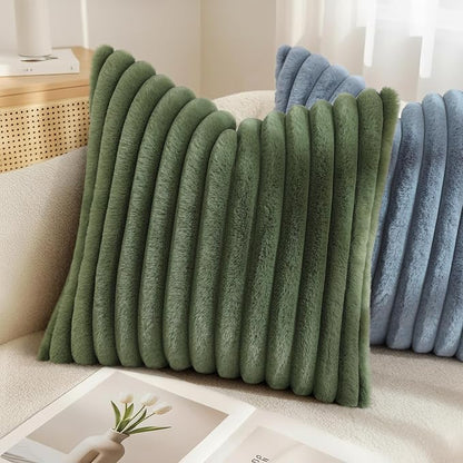 decorUhome Fall Faux Fur Throw Pillow Covers 16x16 Set of 2 Olive Green | - Image 6