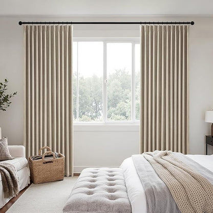 MIULEE Sand Pinch Pleated 100% Blackout Linen Curtains 40x102 Inches | Room - Image 2