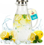 Glass Pitcher with Lid and Spout - 3 Liter / 100 oz, Borosilicate Glass w/Handle - Carafe for Hot/Cold Beverages - Water Jug - Iced Tea Pitcher - Juice Server - by PJC-Kitchen