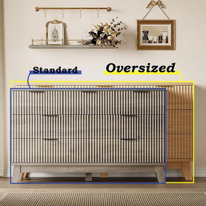 BORNOON 57" Long Dresser for Bedroom, 7-Drawer Fluted Chest, Wide Wood Storage - Image 3