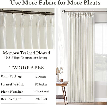 Semi Sheer Linen Pinch Pleat Curtains Cream Ivory 72 Inches Long 50Wx72L | - Image 6