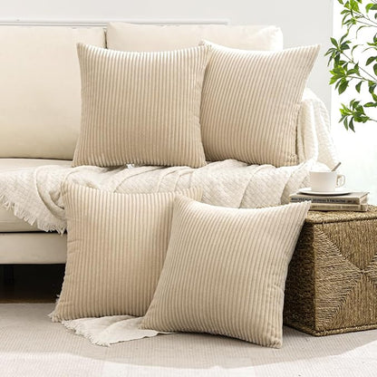 MIULEE Soft Corduroy Decorative Throw Pillow Covers Beige 18x18 | Set of 4 - Image 2