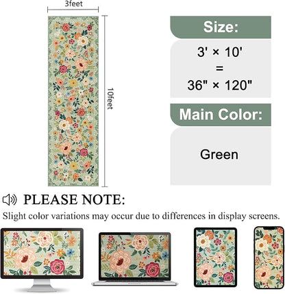 DUKINO 3x10 Runner Rug, Floral Washable Kitchen Runner Rug Non Slip, Low Pile - Image 2
