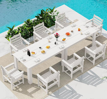 SERWALL HDPE Dining Set for 8: 2 Umbrella Hole Tables + 8 Chairs. Includes 8 by SERWALL