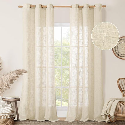 Beige Linen Curtains for Living Room 84 Inch Length 2 Panels Set | Linen by LAMIT