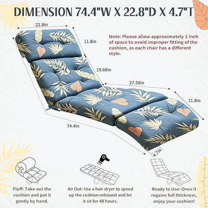 EverPine Outdoor Chaise Lounge Chair Cushion 74.4 x 22.8 x 4.7 Inch, Patio - Image 2