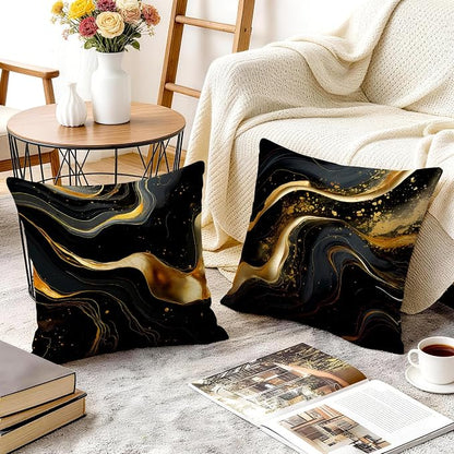 OBSEDE Abstract Black Gold Marble Decorative Throw Pillow Covers 18 × 18 in - Image 6