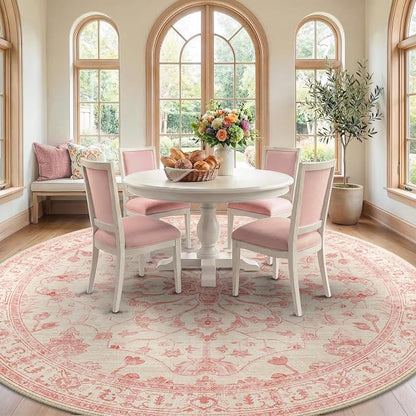 RELEANY Washable Area Rug, Round 8ft, Water Repellent, Pet Friendly, Vintage - Image 2
