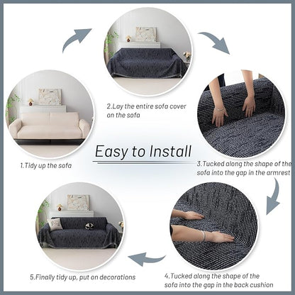 MYSKY HOME Boho Couch Cover Navy Sofa Covers - Image 7