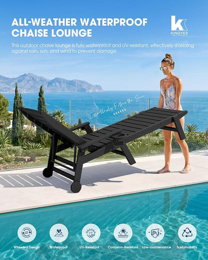 KINGYES HDPE Lounge Chair Outdoor, Patio Chaise Lounge Recliner - Image 7