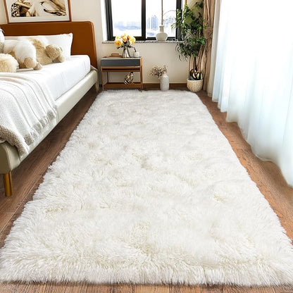 Pionblank Fluffy Runner Rugs for Bedroom 2x6, Cream White | Modern Shaggy Area by PIONBLANK