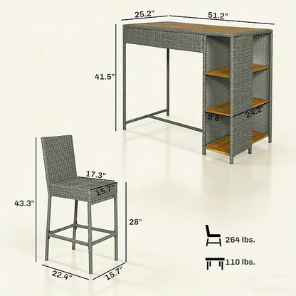 Outsunny 5 Piece Outdoor Bar Set, Wicker Outdoor High Top Table and Chairs - Image 7