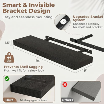 FLYJOE Floating Shelves for Wall, 30 Inch Floating Shelves Set of 2, Kitchen - Image 2