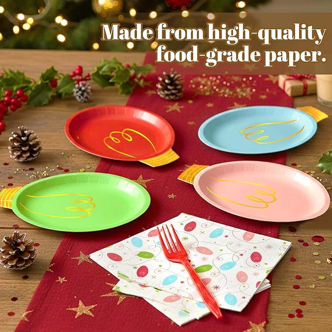 75Pcs Christmas Plates Dinnerware Set Disposable, Heavy Duty Christmas Paper Plates and Napkins with Plastic Forks Party Supplies Serve 25, Light Bulb Design Dinnerware Set for Holiday Home Xmas Party