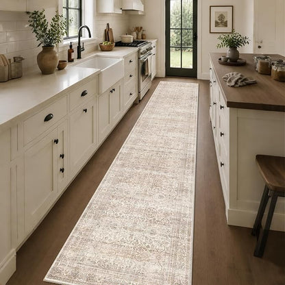 Schweek 2x12 Hallway Runner Rug Washable Non Slip Vintage Beige Kitchen Rug | - Image 3