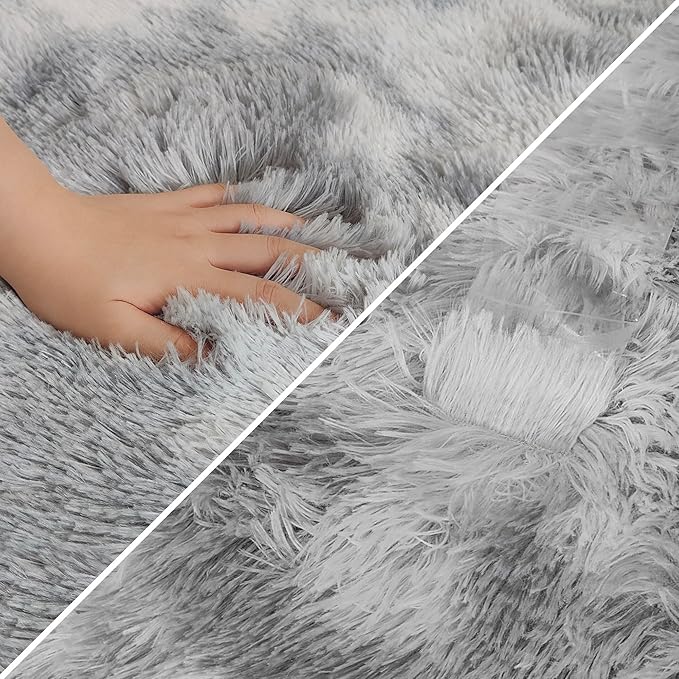 Tie Dye Grey Soft Shaggy Fluffy Rug - Image 6