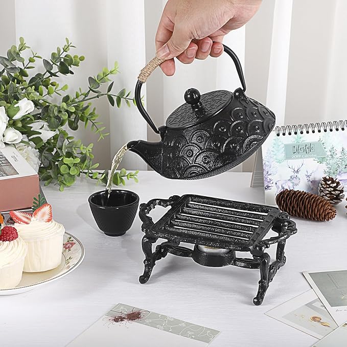 Sumnacon Tea Warmer Cast Iron Tea Pot Warmer with Tealight Candle Holder Sturdy Functional Teapot Warmer Stand for Office Party or Desk RetroTea Pot Heater for Heating Milk,Tea,Coffee,Food