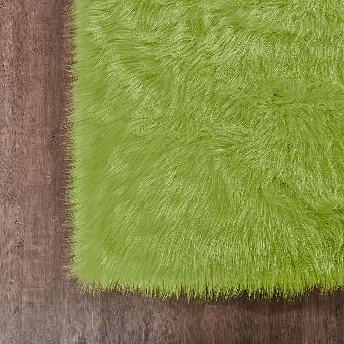 Goolela Lime Green Fluffy Fuzzy Fur Rug - Image 6