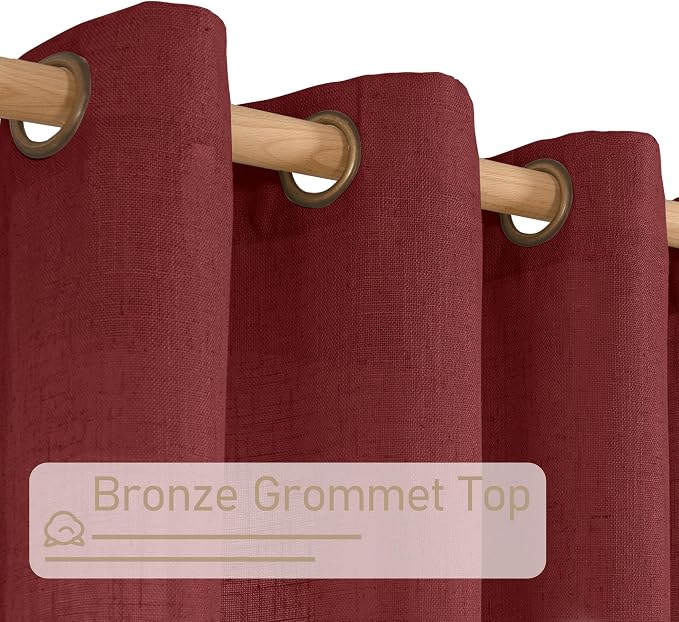Burgundy Red Sheer Linen Curtains 84 inch Length, Light Filtering Semi Sheer - Image 4