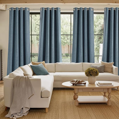 NICETOWN Mist Blue Faux Linen Room Darkening Rod Pocket Curtains 63 inch Length - Image 4