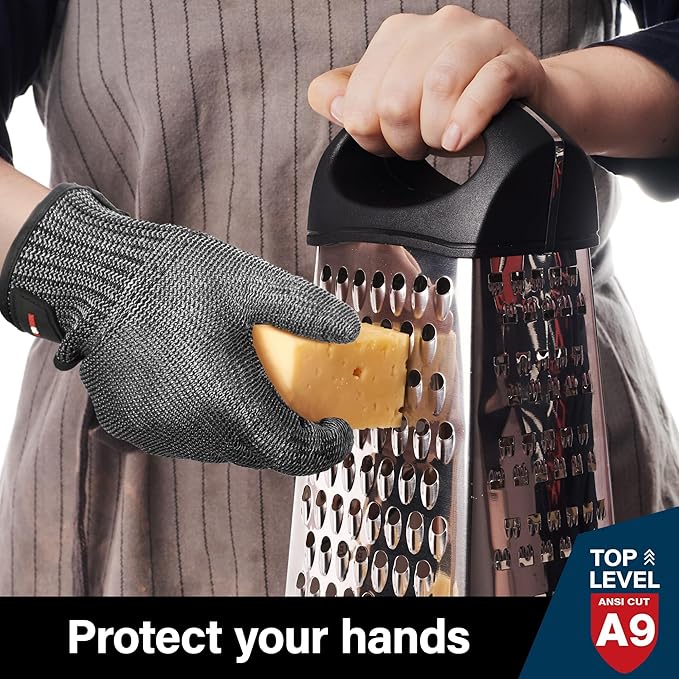 Schwer Ultimate Cut Resistant Gloves Beyond ANSI A9, Reinforced Stainless Steel Glove, Food Grade Mesh Metal Gloves for Butcher Meat Cutting, Oyster Shucking, Mandoline, Non-PFAS, PR1708 (L, 1 PCS)